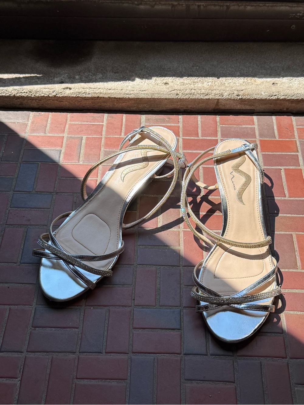 Nina Silver Metallic Strappy Sandals with Ankle Wrap